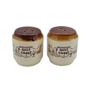 Vtg Mississippi Gulf Coast Souvenir Salt Pepper Shakers Brown Tan Ceramic Pair